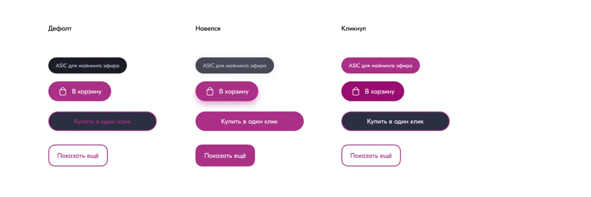 Состояния кнопок CryptoDesk